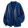 Nuevos suéteres de punto para otoño e invierno para hombres y parejas, chaquetas cárdigan de cuello en V, estilo "old money", holgados y modernos, venta al por mayor de fábrica transfronteriza