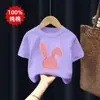 2026 Novo Estilo de Verão Roupas Infantis Soltas e Estilosas para Meninas Tops de Algodão Puro Manga Curta Camisetas Finas para Meninas de Meia-Idade e Mais Velhas