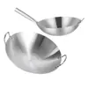 Wok Comercial de Acero Inoxidable Wok Extra Grande de Hierro Redondo con Doble Asa para Saltear Chef de Restaurante Cantina Olla Grande Rústica
