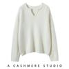 Suéter de Punto Casual Holgado Cálido Grueso de Cachemira Jacquard Simple de Color Claro con Cuello en V para Mujer 2023