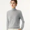 Camisa base de tricô de cashmere, cor sólida da moda, manga longa, gola alta, quente e macia, estilo coreano, roupa casual feminina de outono e inverno