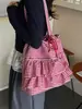 Bolso de Lona Estilo Universitario para Chicas Bolso Tote de Hombro Nuevo de Moda 2025 Estilo Coreano Bolsa de Encaje de Gran Capacidad