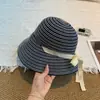 Novo Chapéu de Balde de Aba Larga com Amarração Listrado para Mulheres, Dobrável, Proteção Solar, Proteção UV, Chapéu de Sol para Exterior