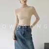 Camisa de Base Tricotada Gola Alta Vermelha Ankora de Alta Qualidade para Mulheres no Outono e Inverno Novo Ano Suéter Ajustado Blusa de Manga Longa
