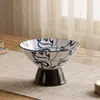 Tigela de chá de porcelana azul e branca estilo japonês com pé alto, fruteira de cerâmica novo estilo chinês, tigela de lanche para sala de chá para frutas secas e doces