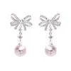 Brincos de Pérola com Laço de Strass Doce Estilo Francês, Únicos e Modernos, Elegantes e Requintados, Versáteis para Mulheres