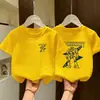 Verão 2026 Nova Roupa de Verão Tendência Legal para Crianças Maiores, Camiseta de Manga Curta 100% Algodão para Meninos