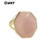 WT-R516 Gema de Cristal Natural Pedra Octogonal Banhado a Ouro 18k Anel de Abertura Vestível Clássico Unissex