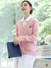 Suéter de Enfermera para Mujer Tejido Uniforme de Enfermera Ropa de Abrigo Gruesa con Forro Polar Azul Oscuro Personal Médico Cárdigan Hospital