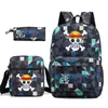 Mochila Escolar One Piece Luffy Transfronteiriça Mochila de Ombro Estojo de Lápis Bolsa de Lona de Três Peças Grande Capacidade Rei dos Piratas
