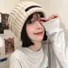 Gorro de Lana de Punto Coreano de Gran Circunferencia para Mujer Otoño e Invierno, Hace que la Cara se Vea Más Pequeña, Cálido y Versátil, Gorro de Punto Moderno