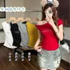 671 # Nuevo estilo de verano casual chic camiseta de encaje de manga corta de un hombro para mujer, top ajustado y adelgazante