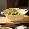 Juego de Vajilla para Uso Doméstico, Regalo, Tazones y Platos Lindos con Temática de Primavera, Tazón Estilo Crema con Doble Asa, Vajilla de Cerámica con Color Bajo Esmalte, Jingdezhen