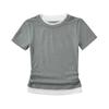 Estilo americano 2024 primavera nueva camisa de fondo de manga corta de dos piezas falsas para chica hot Camiseta de punto entallada adelgazante con costuras estilo europeo y americano para mujer