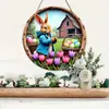 Letrero de Madera de Pascua con Conejo Letrero de Bienvenida para Puerta Venta al por Mayor Decoración de Pared de Atmósfera Festiva Decoración de Pared Artesanía de Madera