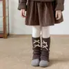 Zapatos y calcetines para niñas, calcetines de estilo coreano a cuadros con lazo para primavera y otoño, calentadores de pantorrilla lindos para otoño e invierno para niñas