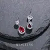 Pendientes de Moda Transfronterizos de Lujo Ligero Completos de Zirconio Pendientes de Gota de Agua de Rubí Sintético Estilo Coreano Sentido de Alta Gama Pendientes Explosivos de Diosa