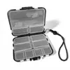 Caja de cebo de doble capa para micro señuelos con correa de mano, señuelo artificial portátil, cebo blando, anzuelo de pesca, lentejuela, caja de accesorios para almacenamiento de pines