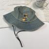 Sombrero de Pescador de Mezclilla Bordado de Oso para Mujer Primavera y Verano Nuevo Estilo Japonés Cabeza Grande Wai Ala Grande Sombra Muestra Cara Sombrero de Cuenca Pequeño