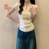 Nueva Camiseta de Manga Corta con Bordado Pesado Estilo Chino para Mujer, Verano Más Vendido Ajustada Fresca Camisa Base de Seda Top Fábrica