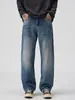 Jeans Lavado Desgastado para Homens da Nova Marca de Moda High Street 2026, Estilo Americano Workwear Cleanfit Corte Solto Reto