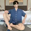 Pijama de Modal para Hombre, Shorts de Manga Corta, Cárdigan con Solapa, Estilo Delgado de Verano, Ropa de Casa Casual Simple, Se Puede Usar Afuera
