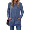 Ropa de Mujer Europea y Americana Transfronteriza Amazon Estación Independiente Cuello Redondo Bloque de Color Bolsillo Manga Larga Jersey Top Camiseta Casual Holgada