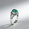 Anillo Artístico de Plata Vintage S925 Plata con Malaquita, Diseño Hueco y Acabado Antiguo, Anillo Ajustable y Versátil