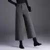 Pantalones de lana de color liso de pierna ancha a la moda para mujer, nueva colección otoño/invierno 2026, tiro alto, corte holgado, diseño de pierna recta, efecto adelgazante, adecuados para el trabajo y el uso casual