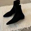 Botas de Cuña Estilo Francés Punta Cuadrada Delgadas 2026 Otoño/Invierno Nuevas Botas Cortas Planas Versátiles Botas Retro de Terciopelo para Mujer