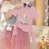 Conjunto de Verão 2026 para Meninas Novo Estiloso Estilo Coreano Manga Curta Malha Jeans Saia Conjunto de Duas Peças para Bebês