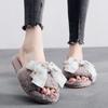 Sapatos de Algodão Quentes e Grossos com Solado Grosso Estilo Coreano Fofo de Pelúcia Chinelos de Algodão com Laço Outono e Inverno Sapatos Lua Chinelos Roupa Feminina