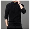 Suéter de visón de otoño e invierno, camisa de punto de color sólido grueso verde medio, suéter de cuello medio alto de talla grande para hombre