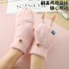Versión coreana de otoño e invierno para estudiantes y niños, escritura, forro polar, engrosado, cálido, dedos expuestos femeninos, medio dedo abatible, guantes de punto, venta al por mayor