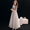 Vestido de Noche de Comercio Exterior para Mujer 2026 Nuevo Vestido de Noche de Encaje para Banquete de Reunión Anual Anfitrión Vestido Cruzado de Longitud Media para Dama de Honor