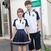 Uniforme de Verão para Estudante do Ensino Fundamental Azul Branco Algodão Camiseta de Manga Curta Uniforme de Classe do Ensino Médio Roupa Esportiva para a Temporada de Formatura Terno de Verão