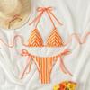 25 Nuevos Bikinis Europeos y Americanos de Cuello Halter con Tirantes Muy Reveladores para Mujer de Felpa para Vacaciones en la Playa Sexy Traje de Baño con Abertura