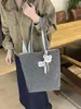 Bolsa Tote de Lona Xadrez Estilo Coreano Feminina Grande Capacidade Estudante Escola Bolsa de Ombro Único Simples Versátil Bolsa de Mão