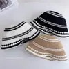 Chapéu de Tricô Listrado Colorido Estiloso para Mulheres, Chapéu de Sol Bucket Casual Versátil de Verão, Chapéu de Pescador com Proteção Solar Emagrecedor