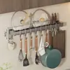 Ganchos de Cozinha, Barras de Pendurar sem Furos, Prateleiras de Armazenamento Multifuncionais Domésticas, Suportes para Espátula e Colher, Armazenamento de Aço Carbono Montado na Parede