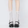 Calcetines de encaje con ribete blanco y negro, calcetines hasta la pantorrilla, estilo JK, calcetines de malla transparentes de verano, estilo ballet, calcetines cortos dulces hasta la mitad de la pantorrilla