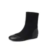 Primer Encuentro Ji Punta Redonda Patchwork Slip-on Elástico Adelgazantes Botines Mujer 2026 Moda Otoño/Invierno Versátil Tacón Oculto Botines