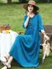 Vestido de algodão e seda brilhante e estiloso para viagem a Yunnan no início do verão de 2026, vestido de praia popular deste ano para mães, vestido longo esvoaçante