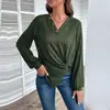Estación Independiente de Amazon Comercio Exterior 2024 Nuevo Otoño Europeo y Americano para Mujer Top Cruzado Transfronterizo con Abertura Verde Cuello en V para Mujer