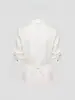 Camisa Blanca de Lino Estilo Francés Estilo Old Money para Mujer, Verano Alta Gama Casual Algodón-Lino Camisa que Ceñe la Cintura con Mangas Medias