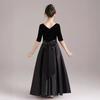Vestido de Piano Preto com Decote V para Meninas Vestido de Apresentação Vestido de Princesa Orquestra Infantil Manga Média Cetim Roupa de Palco