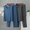 Conjunto de Dos Piezas Casual Transpirable para Hombre, Chaleco Delgado de Modal de Verano con Cuello Redondo y Pantalones con Cordón, Ropa de Casa