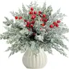 Simulação transfronteiriça plantas verdes pinho de Natal e ramos de cipreste buquê de frutas vermelhas arranjo de flores diy decoração acessórios de flores artificiais ornamentos para casa