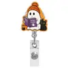 Porta-credencial retráctil de fantasma de Halloween con purpurina para personal de salud, Portacredencial acrílico de caricatura de calabaza, Regalo