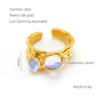 Joyería Retro Europea y Americana de Acero Inoxidable Anillo de Piedra Lunar con Líneas Geométricas Irregulares, Anillo Abierto Ajustable para Mujer